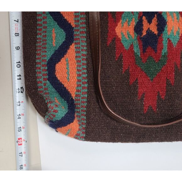 Castano Mole Southwestern 100% Wool Tote Bag, Aztec Tribal Print, Leather - Picture 8 of 8